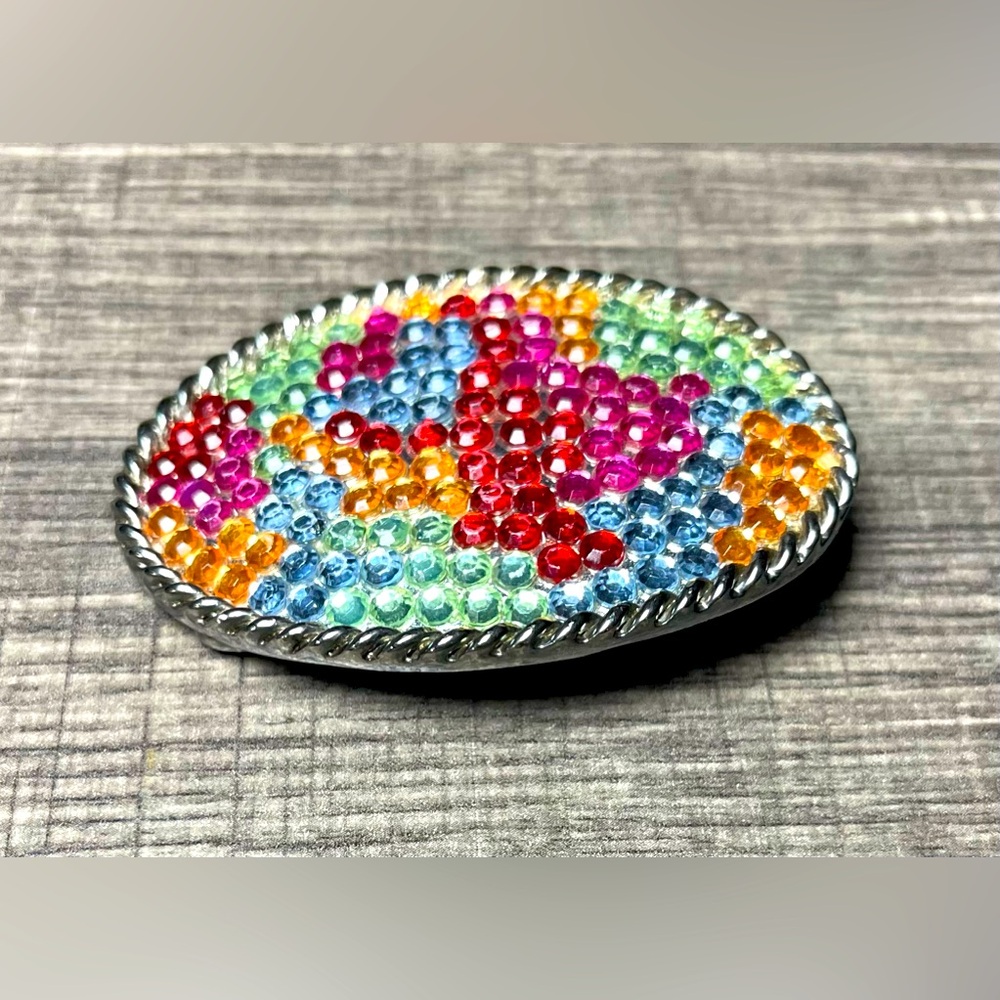 Vintage Rhinestone Belt Buckle With Silver tone Base